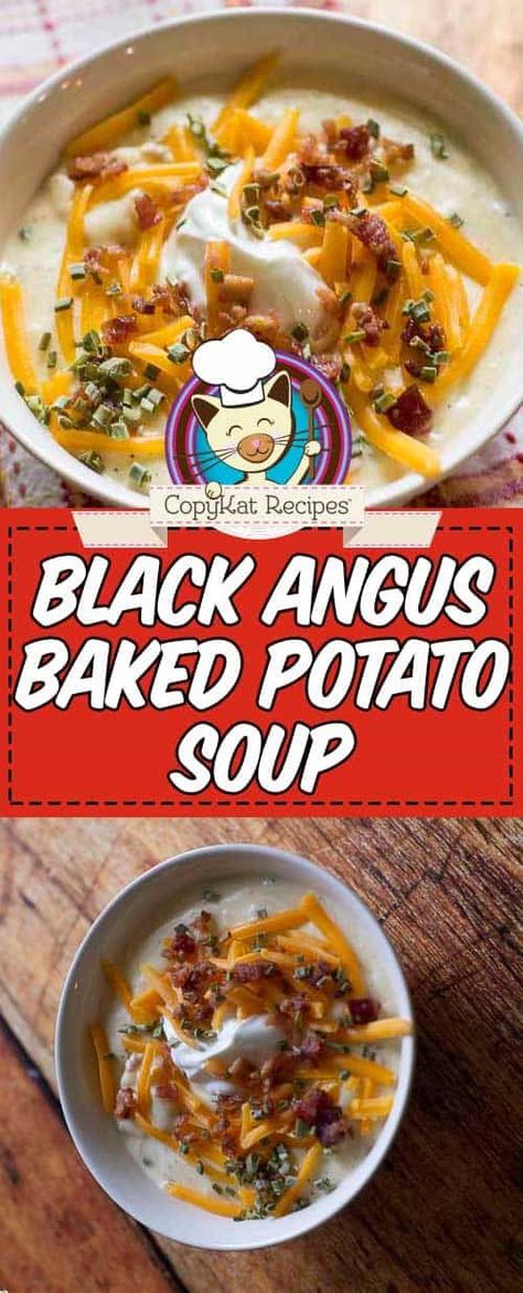 Black Angus Baked Potato soup is rich and creamy.   This soup is hearty enough to be a whole meal.  #bakedpotatosoup #potatosoup #blackangus #copycat #copycatrecipe Chilis Baked Potato Soup Recipe, Best Loaded Baked Potato Soup, Best Loaded Baked Potato, Chili Baked Potato, Baked Potato Soup Recipe, Fresh Potato, Hot Bread, Loaded Baked Potato, Loaded Baked Potato Soup