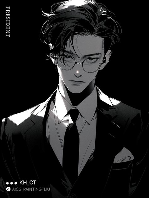 Glasses Character Design Male, Business Man Anime Guy, Guy With Glasses Drawing Reference, Ceo Anime Guy, Ceo Art, Mafia Art, Anime Hairstyles Male, Boy Drawing, Animation Art Character Design