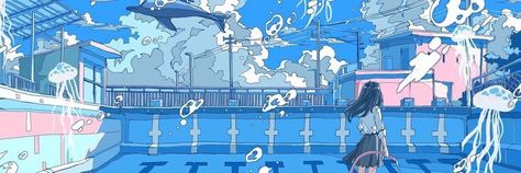 Blue Discord Banner, Blue Twitter Header, Twitter Banners, Cute Twitter Headers, Cute Headers For Twitter, Anime City, Twitter Header Pictures, Cute Banners, Blue Banner