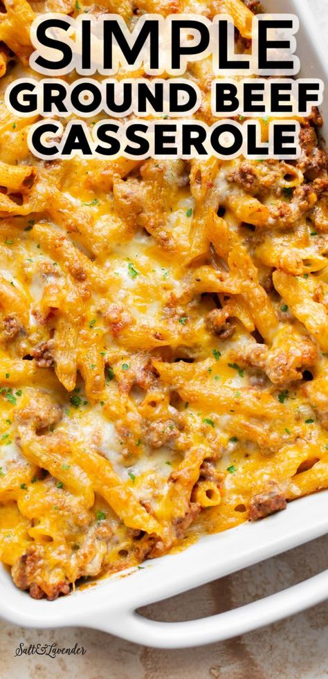 Pasta And Beef Casserole, Simple Ground Beef Casseroles, Ground Meat Casserole Easy Dinners, Hamburger And Pasta Recipes Easy Dinners, Easy Beef Supper Ideas, Cheesy Beef Casserole Recipes, Casseroles With Ground Beef Pasta, Easy Cheesy Hamburger Casserole, Beef Spaghetti Casserole