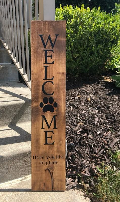 Dog paw print porch sign, funny dog hair welcome sign, welcome paw print. Funny Porch Signs, Welcome Sign Front Door Funny, Welcome Sign Dog Theme, Dog Welcome Sign, Festival Signs, Front Door Dog Sign, Welcome Sign With Paw Print, Paw Print Welcome Sign, Welcome Sign Front Door Dog