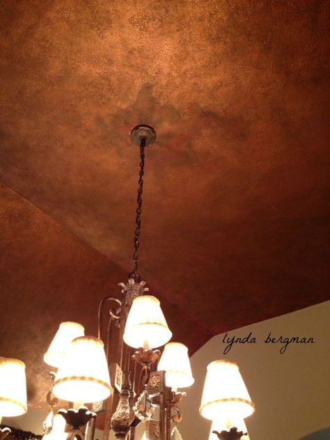 Copper Paint Colors, Copper Ceilings, Faux Paint Finishes, Copper House, Rustic Bedroom Design, Office Ceiling, Faux Walls, Copper Ceiling, Moody Decor