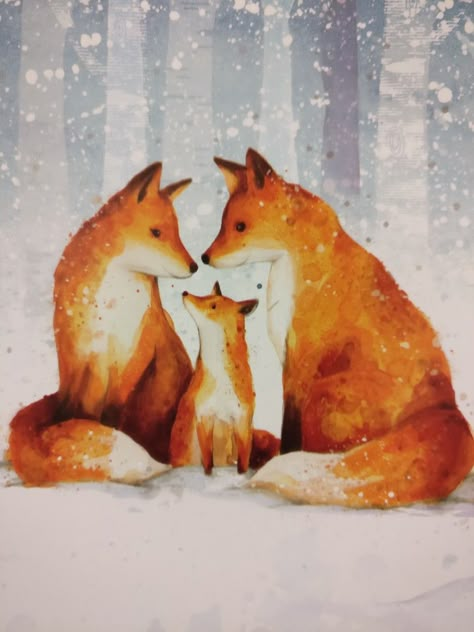 Christmas foxes Fox Couple Art, Fox Family Art, Fox Family Illustration, Fox Family Drawing, Animal Family Drawing, Animal Family Illustration, Fuchs Baby, Fox Family, Fox Artwork