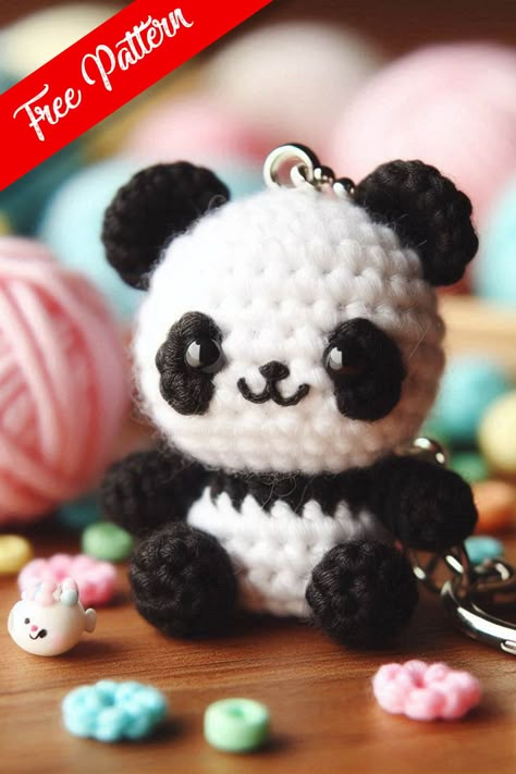 Crochet panda keychain projects are perfect for amigurumi enthusiasts who love to create adorable accessories. This tiny panda, made with soft yarn and delicate stitches, makes a charming addition to your keyring or bag. Crochet Small Panda Free Pattern, Crochet Panda Keychain Pattern Free, Crochet Bag Charms Key Chains, Panda Keychain Crochet, Crochet Panda Pattern Free, Crochet Panda Keychain, Crochet Keychain Tutorial, Crochet Keyring Free Pattern, Crochet Keychain Ideas