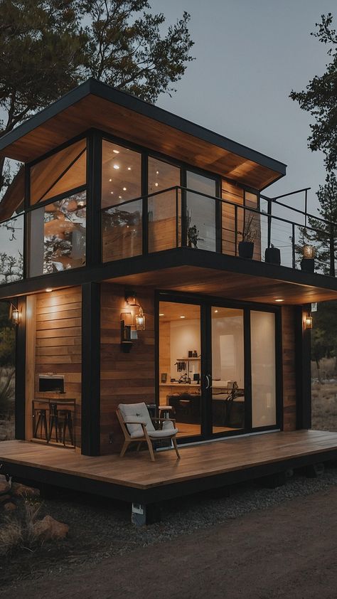 Innovative Spaces: 15 Trendy Tiny House Design Ideas Architecture Tiny House, Modern Tiny House Design Floor Plans, Modern Tiny House Interior, Loft House Exterior, Tiny Home Layout, Modern Tiny House Design, Loft Style House, Loft Exterior, Two Story Tiny House