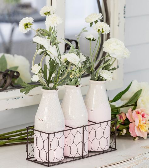 Bloom Room Milk Jug Floral Arrangement Lakeside Farmhouse, Milk Bottle Centerpiece, Milk Bottle Diy, Glass Milk Jug, Ceramic Bottles, French Country Bathroom, Bottle Centerpieces, Ceramic Bottle, Milk Bottles