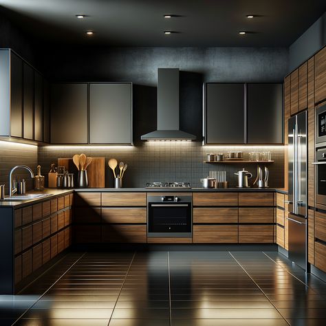 Brown Kitchen Cabinets, Desain Pantry, Modern Kitchen Cabinet Design, Brown Cabinets, Modern Kitchen Interiors, Brown Kitchens, Kitchen Interior Design Decor, Kitchen Interior Design Modern, Kitchen Design Plans