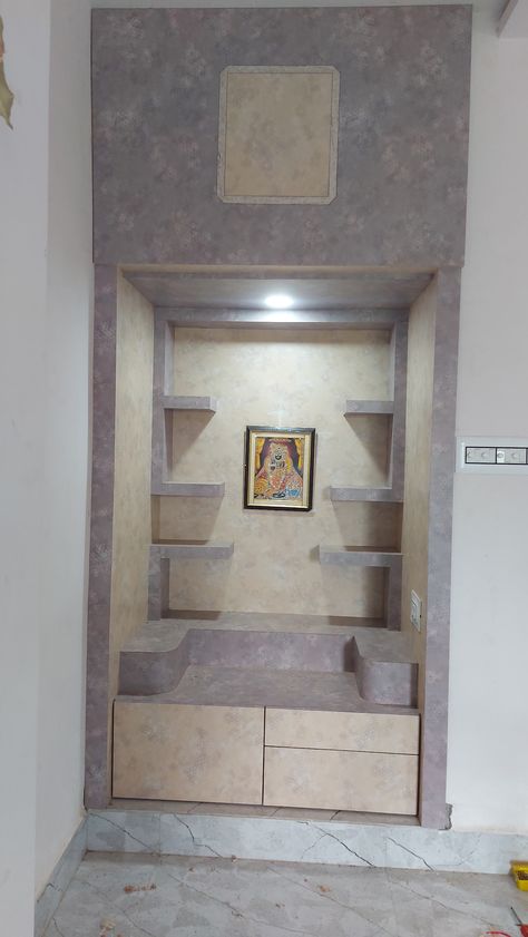 Pooja Cupboard, Pooja Room Ideas Indian Modern, Puja Room Design Indian, Pooja Shelf, Pooja Room Ideas Indian, Puja Unit, Room Tiles Design, Mandir Designs, Pooja Door