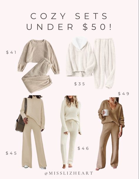 Loungewear Sets For Women, Cozy Sets Women, Cream Set Outfit, Women’s Loungewear Set, Amazon Lounge Sets, Going Home Outfit For Mom Winter, Cozy Christmas Outfits For Women, Beige Set Outfit, Amazon Loungewear Sets