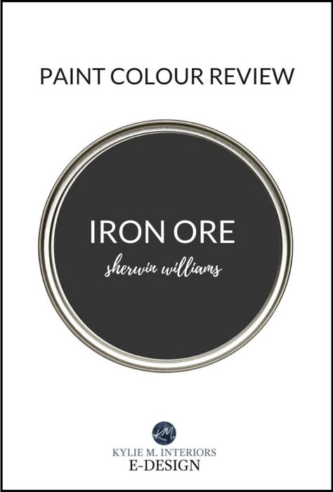 Sherwin Williams Iron Ore: learn all about this POPULAR black paint colour with Online Paint Colour Consultant, Kylie M Interiors Edesign. Find out if Iron Ore is the best colour for your door, cabinets, exterior, walls or OTHER. #sherwinwilliams #black #frontdoor #paintedfrontdoor #blackdoor #kylieminteriors #kyliemedesign #colourconsultant #diy #interiordesign #design #bestpaintcolours #paintreview #colourreview #paintedcabinets #updateideas Iron Ore Sherwin Williams, Dark Gray Paint Colors, Dark Greige, Portland Apartment, Kylie M Interiors, Taupe Paint Colors, Urbane Bronze, Cream Paint Colors, Light Grey Paint Colors