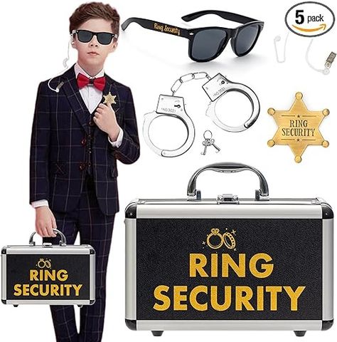 Amazon.com: Ring Security Wedding Ring Bearer Box With Rings Holder Pad - Security Briefcase, Ring Bearer Sunglasses, Kids Toy Handcuffs, Security Earpiece & Toy Badge, Ring Bearer Proposal Gifts Set for Ceremony : Home & Kitchen Ring Security Wedding, Ring Bearer Security, Ring Bearer Proposal, Rings Holder, Wedding Ring Bearer Boxes, Security Badge, Ring Security, Wedding Ring Bearer, Ring Bearer Gifts