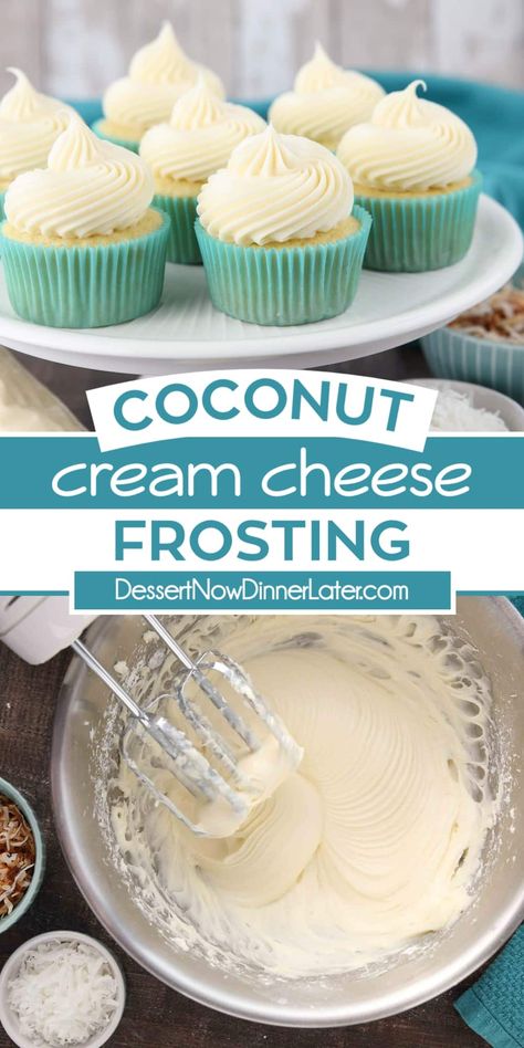 Fun Frosting Flavors, Coconut Cream Cupcakes Easy, Coconut Frosting Recipe Condensed Milk, Flavored Cream Cheese Frosting Recipes, Recipes With Coconut Extract, Coconut Cake Frosting Icing Recipe, Coconut Milk Frosting Recipe, Coconut Cream Icing Recipe, Coconut Icing Recipe 3 Ingredients