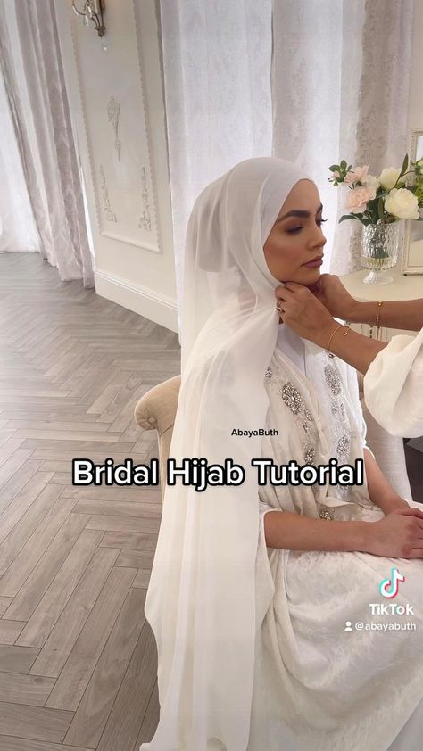 Nikkah Scarf Styling, Simple Islamic Wedding Dress, Hijab Wedding Style Scarfs, Niqab Wedding Dress Hijab Styles, Hijab Styles For Brides, Hijab Style Bridal, Hijab For Bride Style, Bridal Scarf Hijab, Brides Hijab Style