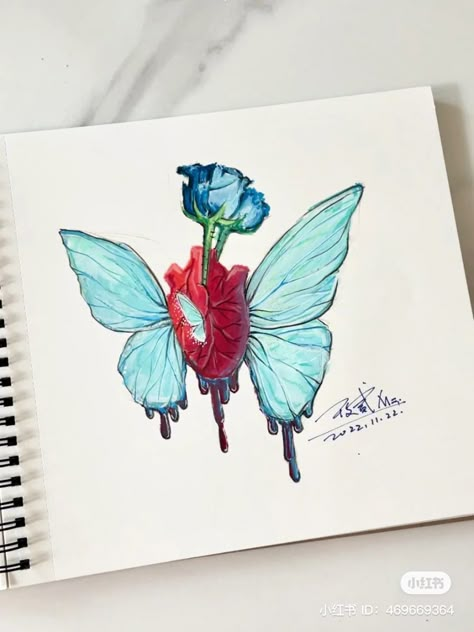 Butterfly Heart Drawing, Butterfly Sketchbook Pages, Heart Drawing Ideas, Romantic Sketches, Butterfly Sketch, Animal Illustration Art, Express Love, Animation Art Sketches, Heart Drawing