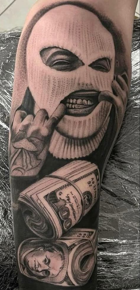 Moneybag Tattoos, Tattoos Money, Tattoo Mafia, Bag Tattoo, Chicanas Tattoo, Unique Tattoos For Men, Gangsta Tattoos, Realistic Tattoo Sleeve, Money Tattoo