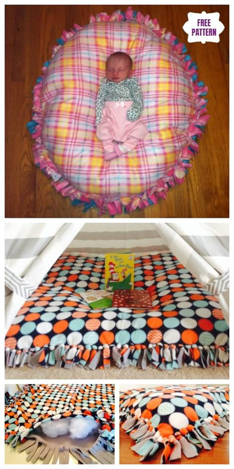 DIY No Sew Floor Pillow Tutormb nial - Video No Sew Floor Pillow, Sew Floor Pillow, Floor Pillows Diy, Preemie Patterns, Mommy Diy, Baby Diy Sewing, Sew Ideas, No Sew Fleece Blanket, No Sew Blankets