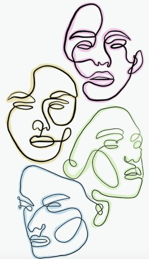 How To Draw An Abstract Face, 3 Faces Art, Doodle Drawings Faces, Face Abstract Drawing, Line Faces Art, One Line Faces Drawing, How To Draw Abstract Faces, Face Lines Drawing, Drawing Abstract Faces