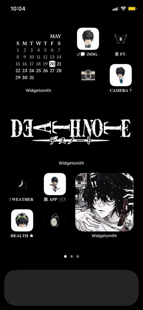 Deathnote Homescreen Layout, L Lawliet Lockscreen, Anime Iphone Theme, Iphone Homescreen Ideas Dark, Key Board Wallpaper, Dark Phone Layout, Homescreen Layout Iphone Dark, Anime Phone Layout, Dark Ios Layout