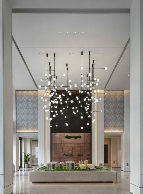 Double Height Lobby, Lobby Lighting, Hotel Lobby Design, Lobby Interior Design, Architectural Lighting Design, Public Space Design, Interior Design Presentation, Double Height, Showroom Interior Design