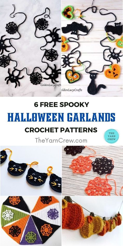 6 Free Spooky Halloween Garland Crochet Patterns. 6 Free Spooky Halloween Garland Crochet Patterns curated by The Yarn Crew. Halloween Garlands, Crochet Halloween Patterns Free, Crochet Halloween Decorations, Spooky Crochet, Wings Tutorial, Garland Crochet, Holiday Crochet Patterns, Crochet Garland, Fall Crochet Patterns