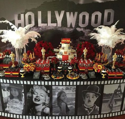 Night In Hollywood Theme, Old Hollywood Birthday Party Theme, Old Hollywood Birthday Party, Hollywood Quince, Hollywood Red Carpet Theme, Bollywood Party Decorations, Hollywood Sweet 16, Hollywood Theme Party Decorations, Old Hollywood Prom