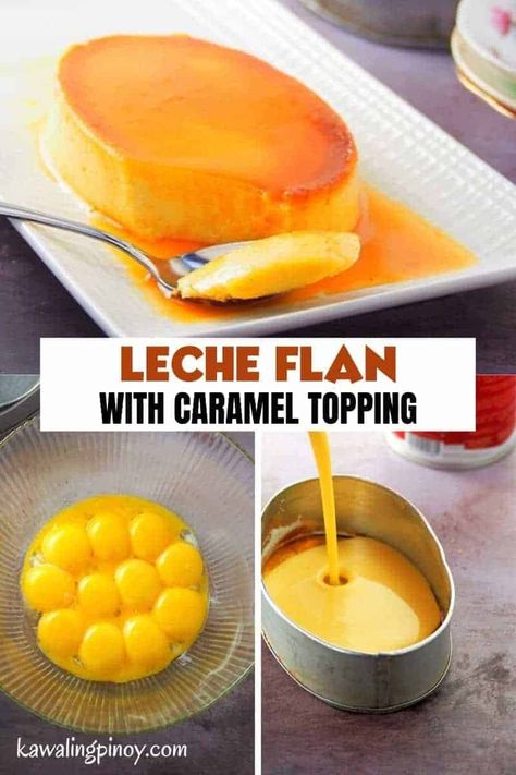 Leche Flan Recipe Philippines, Filipino Leche Flan, Food Filipino, Kawaling Pinoy, Philippines Recipes, Filipino Food Dessert, Flan Cake, Custard Desserts, Homemade Breads