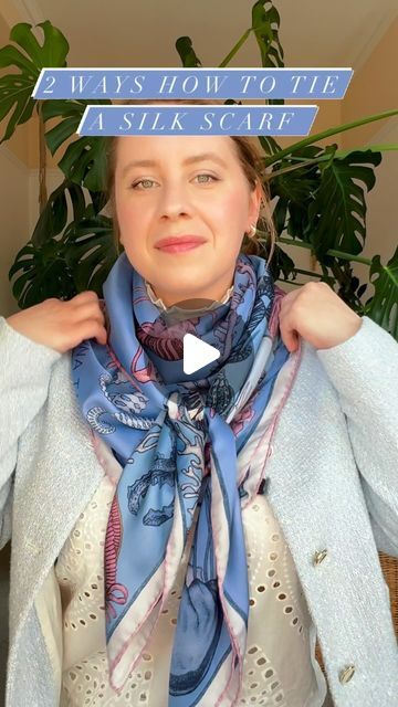 ILONA TAMBOR on Instagram: "✨ Two ways how to simply tie a silk scarf which could be great for your ordinary outfit 😊  Watch as I transform The Sea Life in the beautiful blue colourway styled around the neck.  I’ll guide you through one of the simplest and fastest ways to achieve this lovely style I believe it’s perfect for any summer occasion🌸🪸🐚  👗: Ilona Tambor Silk Scarf 📸: @ilonatambor . . . . #scarftutorial #silkscarf #scarf #scarfstyle #ilonatambor #scarflover #howtowearascarf #outfitinspo #summeroutfitideas" Tie A Silk Scarf Around Your Neck, How To Wear A Large Silk Scarf, Ways To Tie A Silk Scarf, Silk Scarf Tie, How To Tie Silk Scarf Around Neck, Styling A Silk Scarf, How To Tie A Silk Scarf Around Your Neck, How To Tie Silk Scarf, Silk Scarves How To Wear