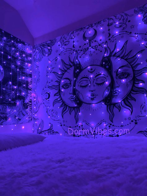 Bedroom Edgy, Diy Beauty Room, Bedroom Panelling, Ceiling Tapestry, Galaxy Bedroom, Purple Room Decor, Bedroom Mural, Bedroom Purple, Halloween Bedroom Decor