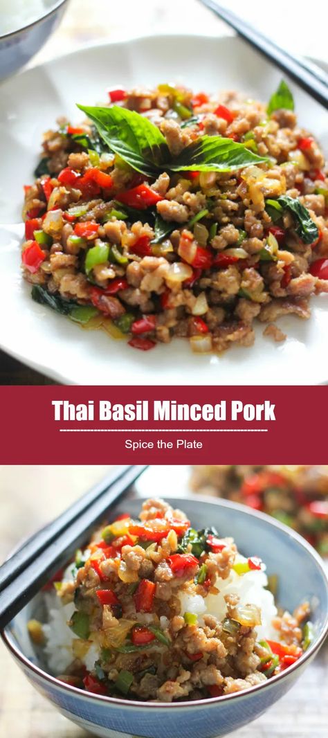 Asian Recipes Beef, Thai Basil Recipes, Thai Basil Pork, Pork Mince Recipes, Pork Spices, Ground Pork Recipes, Minced Meat Recipe, Recipe Pork, Minced Pork