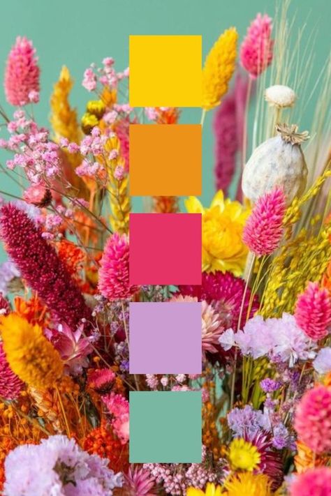 Nature Inspiration Board, Bright Pop Color Palette, Wedding Color Schemes Colorful, Popular Color Palettes 2024, Brazil Color Palette, Bold Color Combinations, Cowgirl Color Palette, Squiggle Painting, Fuchsia Color Palette