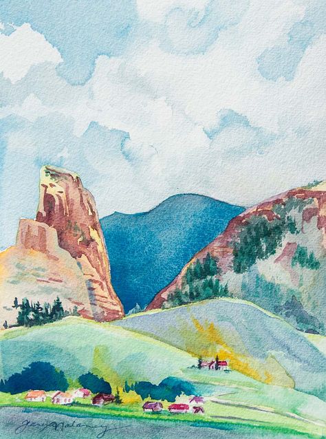 Creede, Colorado  Watercolor Landscape Painting San Juan National Forest  the town of Creed Colorado Watercolor, Creede Colorado, Fort Collins Colorado, Travel Painting, Colorado Travel, Spring Painting, Watercolor Landscape Paintings, Watercolor Drawing, Fort Collins