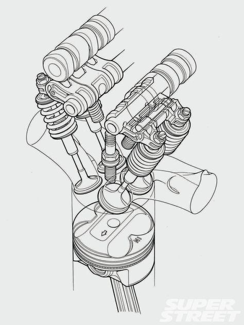 S2000 Drawing, Vtec Engine, Honda Vtec, Japanese Dragon Tattoo, Civic Eg, Motorcycle Drawing, Automobile Engineering, Technical Illustration, Mechanical Art