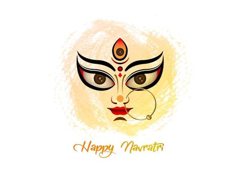 Happy Navratri, Goddess Durga Face in Happy Durga Puja Subh Navratri Indian religious header banner background with luxury golden earring. Vector isolated on watercolor background Ram With Bow And Arrow, Earring Vector, Navratri Goddess, Durga Face, Dussehra Greetings, Happy Durga Puja, Golden Earring, Lion Vector, Bow Vector