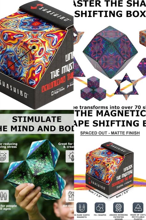 About this item
🧩 Unlike other puzzle box toys that turn out disappointing & dull, the patented, award-winning Shashibo Sensory box features 36 rare earth magnets for an innovative design that transforms into over 70 shapes. Fits comfortably in the hand with unlimited creative possibility! Can you master the Shape-Shifting Box? Shashibo Cube, Sensory Cube, Magnetic Toys, Fidget Cube, Blue Planet, Magic Cube, Shape Shifting, Rare Earth Magnets, Sensory Toys