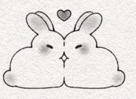 Love Bunny Tattoo, Bunny Ying Yang Tattoo, Bunny Paw Prints, Bunnies Kissing Tattoo, Kawaii Bunny Tattoo, Bunnies In Love Drawing, Bone Drawing, Hugging Drawing, Paw Drawing