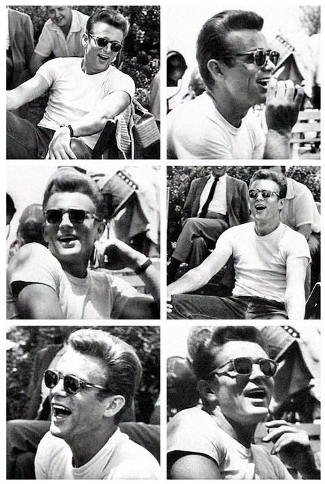 James Dean James Dean Smile, Dean Smiling, 1950s Sunglasses, Jim Stark, Genuinely Happy, James Dean Photos, Jimmy Dean, East Of Eden, Actor James