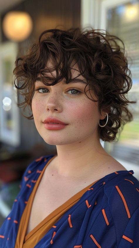 25 Slimming Hairstyles That Complement Round Faces Cute Curly Mullet, 360 Curly Haircut, Shaggy Round Face, Round Face Short Curly Haircuts, Curly Shag Haircut Round Face, Shorts Curly Hair, Curly Shag With Bangs Round Faces, Curly Short Haircuts For Round Faces, Short Haircuts For Curly Hair Round Face