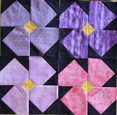 Well, I haven't won a block lotto yet, but I'm still plugging away at it. My goal was actually to use up stash, so I have been successfu... Violet Quilt, Ith Projects, Purple Quilt, Flower Quilt Patterns, Kids Quilts, Spring Quilts, Quilt Square Patterns, Theme Nature, Purple Quilts