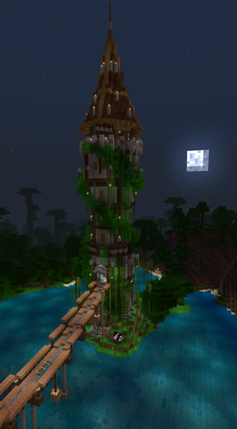 Minecraft tower Built in survival on an island in the jungle! hope you like! Base Game Minecraft Builds, Minecraft Survival Fortress, Minecraft Medieval Enchanting Tower, Jungle Tower Minecraft, Jungle Dock Minecraft, Minecraft House In Jungle, Jungle Homes Minecraft, Jungle Mansion Minecraft, Zen Tower Minecraft