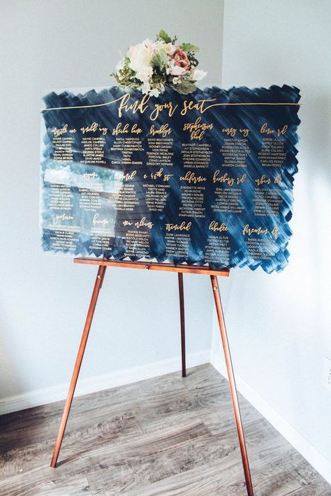 Seating Chart Wedding Modern, Wedding Signs Seating, Acrylic Seating Chart, Classic Blue Wedding, Acrylic Wedding Signs, Blue Wedding Decorations, Rustic Wedding Decorations, Gold Wedding Decorations, Navy Blue Wedding