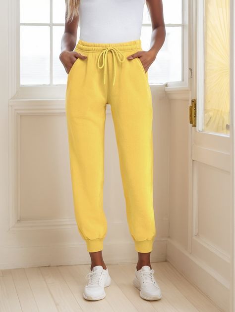 Women's Multi-Color Drawstring Lantern Pants – Versatile Athletic Trousers For Stylish Comfort And Performance Yellow Casual   Polyester Plain Jogger Slight Stretch  Women Clothing, size features are:Bust: ,Length: ,Sleeve Length: Lantern Pants, Womens Bottoms, Women Clothing, Lanterns, Multi Color, Pants For Women, Trousers, Sleeve Length, Clothes For Women