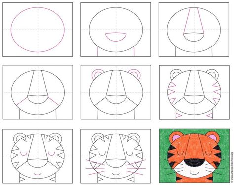 Draw a Tiger Face · Art Projects for Kids How To Draw A Tiger, Draw A Tiger, Art Tigre, Classe D'art, Tiger Drawing, 2nd Grade Art, Art Projects For Kids, Drawing Faces, Tiger Face