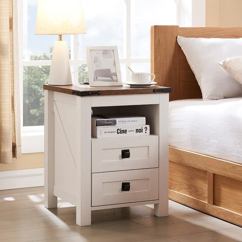 Farmhouse Nightstand with Charging Station, End Table, Side Table - On Sale - Bed Bath & Beyond - 39923184