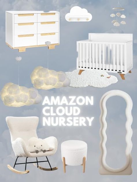 Taylor Loughry's Amazon Page Cloud Moon Stars Nursery, Cloud Nursery Theme Gender Neutral, Sweet Dreams Nursery Theme, Clouds Nursery Theme, Cloud Baby Nursery, Cloud Nursery Ideas, Cloud Theme Bedroom, Sky Themed Bedroom, Dreamland Nursery