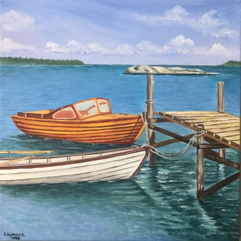 Boat Dock Painting, Lighthouse Sketches, Dock Art, Lighthouse Sketch, Lake Watercolor, Easy Canvas, Scene Art, Ideas For Painting, Boat Dock