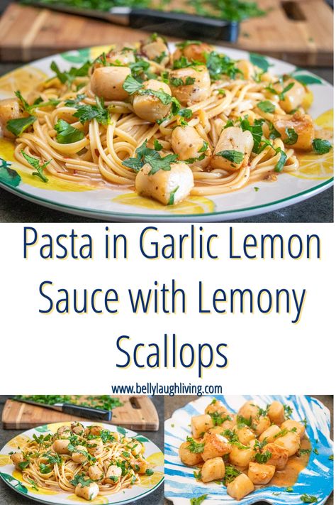 Pasta in Garlic Lemon Sauce with Lemony Scallops Sauce For Scallops, Lemon Pesto Pasta, Scallop Recipes Pasta, Lemon Pepper Pasta, Lemon Pepper Shrimp, Lemon Pasta Recipes, Summer Pasta Dishes, Scallop Pasta, Lemon Garlic Shrimp Pasta