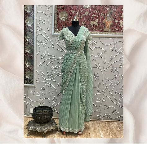 GEORGETT CRUSH READYMADE SAREES WITH DESIGNER BLOUSE. Crush Saree, Readymade Saree, Designer Blouse, Blouse Designs, Saree, On Instagram, Quick Saves, Instagram, Design