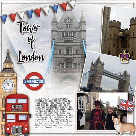 Tower of London - digital scrapbook layout created for The Lilypad's February Scraplift challenge by Christa using digital scrapbooking kits from Kate Hadfield Designs. London Scrapbook Layouts, London Travel Journal, London Scrapbook Ideas, Europe Scrapbook Ideas, England Scrapbook, Album Photo Voyage, London Scrapbook, Europe Scrapbook, London Journal