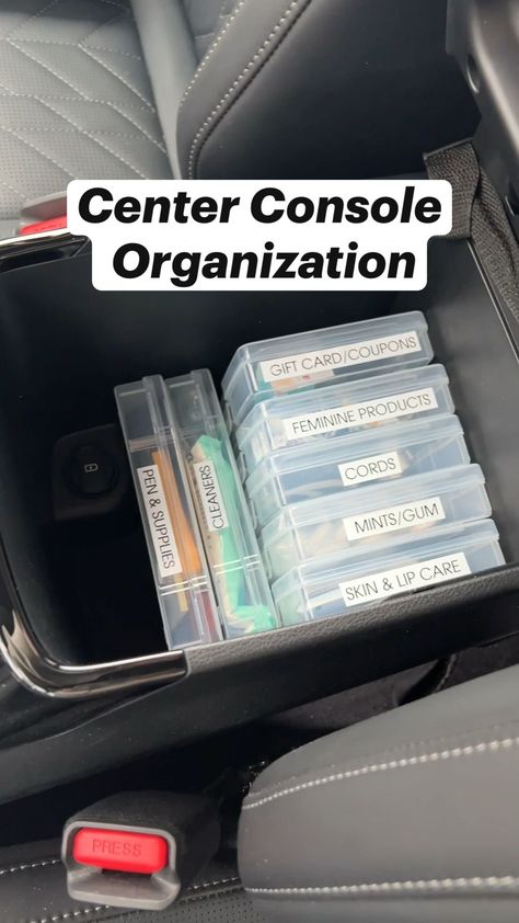 Maintaining an organized center console can significantly enhance the functionality and comfort of your car’s interior. By utilizing dividers or trays, you can create designated spaces for various items such as wipes, mints, gift cards, and charging cables. This car organization not only prevents clutter but also makes it easier to locate essentials while driving, promoting safer and more focused Car Organization Center Console, What To Keep In Center Console, Car Trunk Organization Diy, Small Car Console Organization, Living In Car Organization, Sports Mom Car Organization, Car Compartment Organization, Car Interior Organization Ideas, Tahoe Organization Ideas