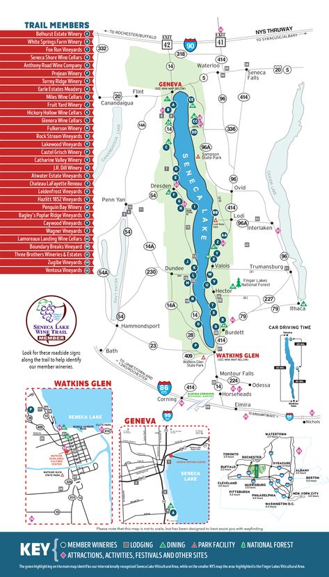 Finger Lakes Wineries, Finger Lakes Ny, Wine Map, Seneca Lake, The Finger Lakes, Lake Trip, Trail Map, Lake Map, Wine Trail